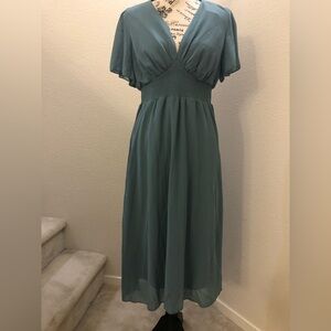 Baltic Born Sarah Smocked Midi Dress 👗 Lagoon Blue M